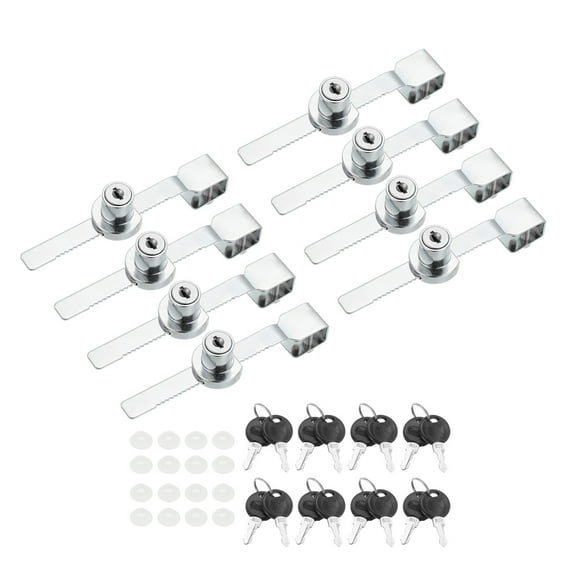 Sliding Glass Door Ratchet Lock 5.6x0.6inch, Keyed Alike Showcase Display Security Lock with 16 Keys, Silver 8 Pack