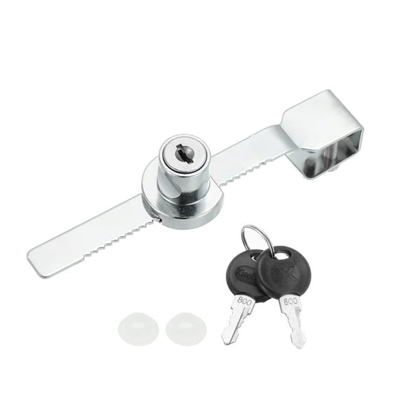 Sliding Glass Door Ratchet Lock 5.6x0.6inch, Keyed Alike Showcase Display Security Lock with 2 Keys, Silver 1 Pack