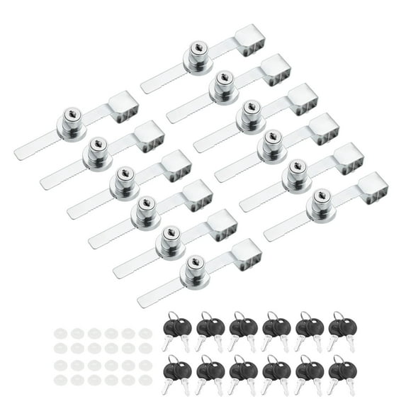 Sliding Glass Door Ratchet Lock 5.6x0.6inch, Keyed Alike Showcase Display Security Lock with 24 Keys, Silver 12 Pack