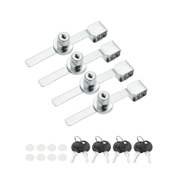 Sliding Glass Door Ratchet Lock 5.6x0.6inch, Keyed Alike Showcase Display Security Lock with 8 Keys, Silver 4 Pack