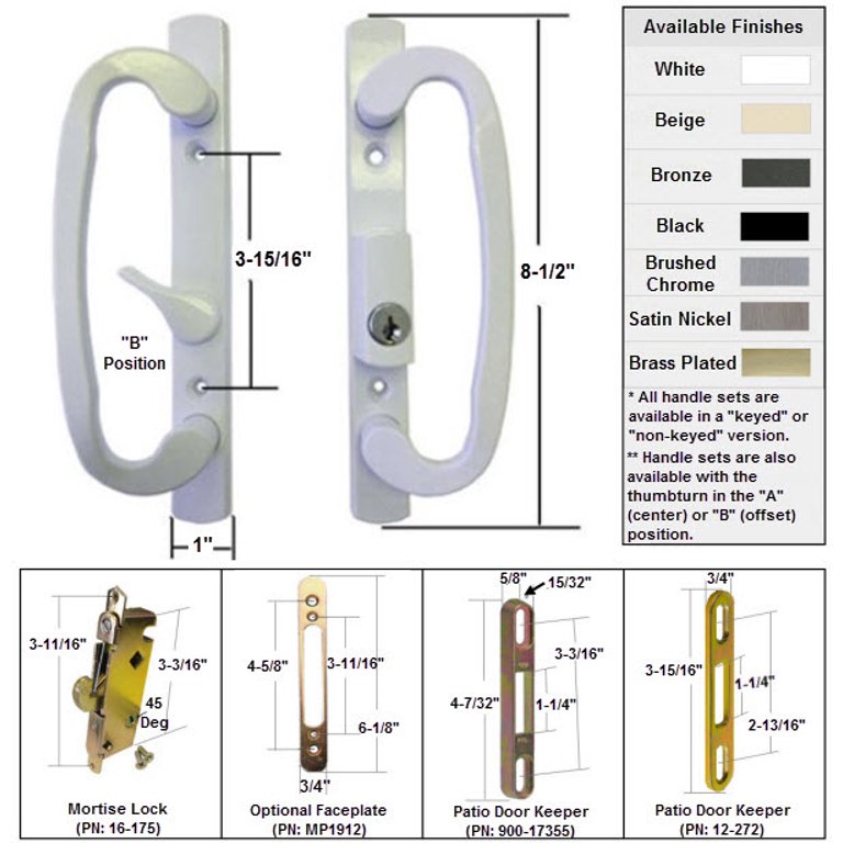 Mortise Lock Set Assembly  Lock Parts for Sliding Patio Door