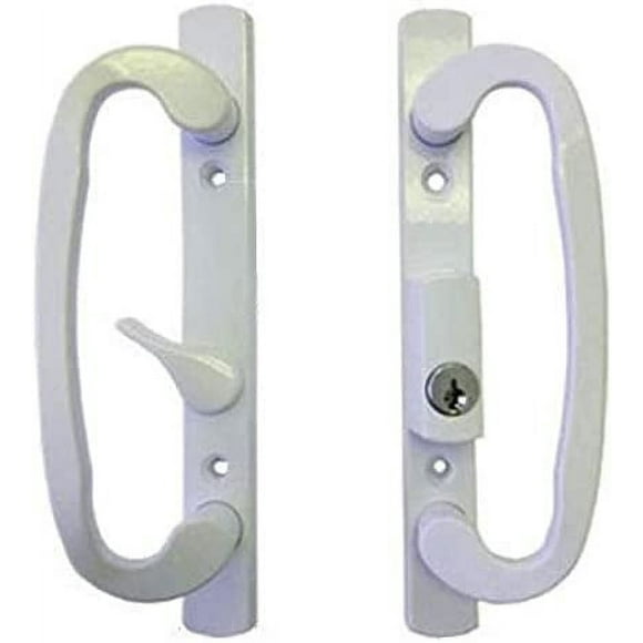 Sliding Glass Patio Door Handle Set, Mortise Type, B-Position, Off Center Latch Keyed, White