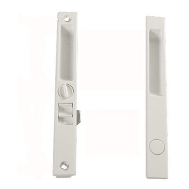 Sliding Glass Patio Door Lock Handle Set, Non-Keyed, Flush Mount, With Nite Lock,"C" Cam, and Keeper, White, 6-9/16" Screw Hole | Sliding Door Handle Replacement Hardware Repairs (DL-504)