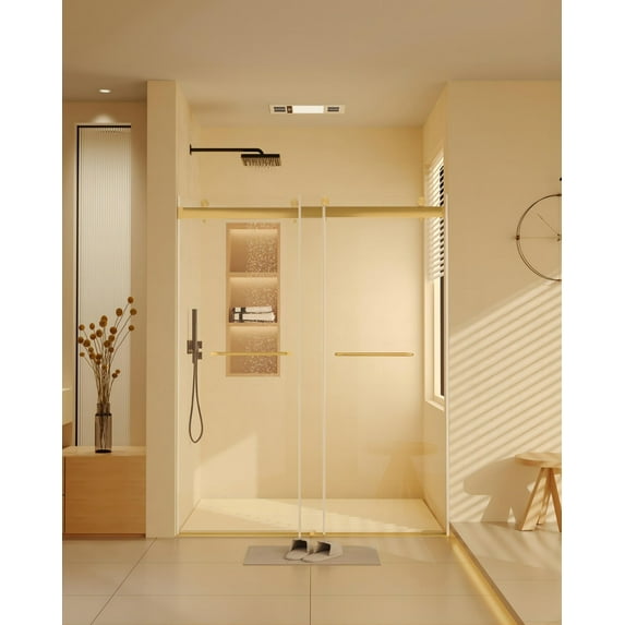 Sliding Glass Shower Door Frameless Shower Door in Stainless Steel 60" W x 76" H, Tempered Glass Shower Doors with Seal Strip Parts and Handle, Easy Sliding Showe Door (Black)