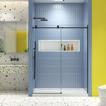 Sliding Glass Shower Door with Soft Close System, 5/16" Tempered Safety Glass in Matte Black Finish - 56"-60" Width x 74" Height Space-Saving Design for Modern Bathroom Renovations