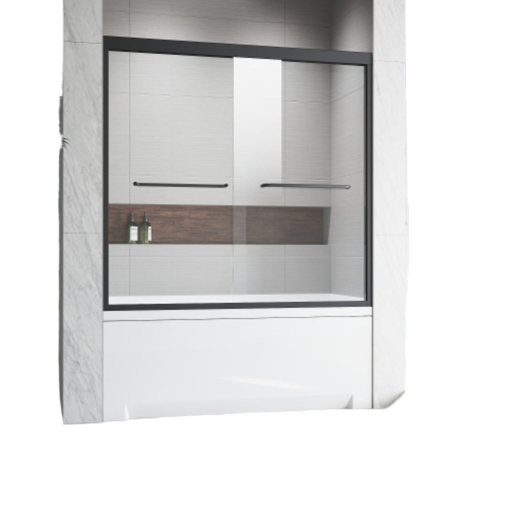 Sliding Glass Tub Door 5660 in. W x 62 in. H, Matte Black Semi