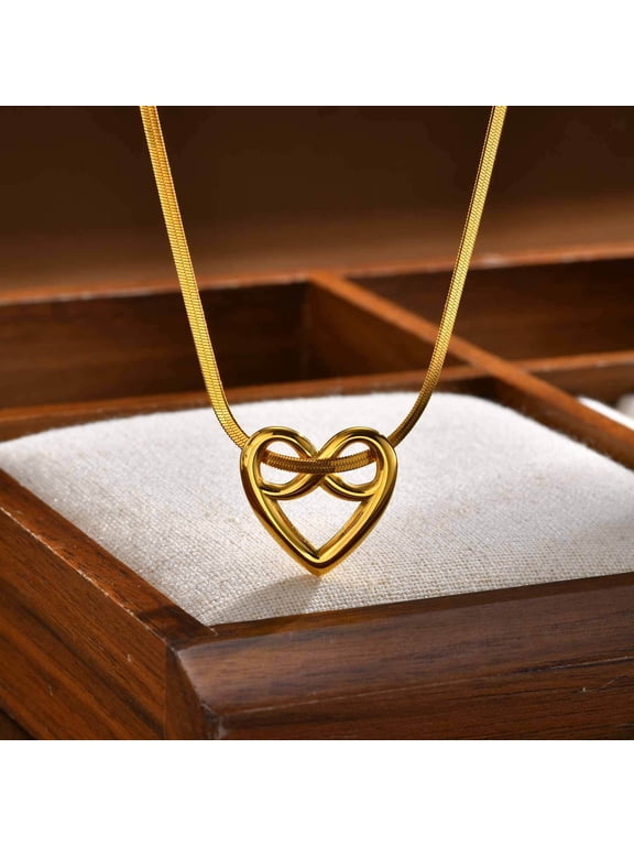 Sliding Infinity Heart Collarbone Collar Necklace for Women, 14K Gold Filled Romantic Smooth Minimalist Clean Delicate Jewelry