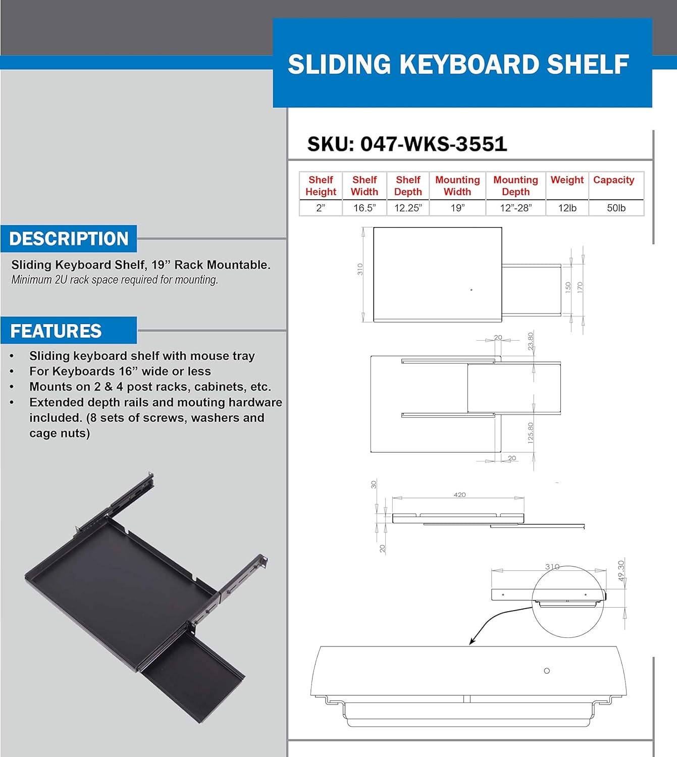 Sliding Keyboard Shelf for 16