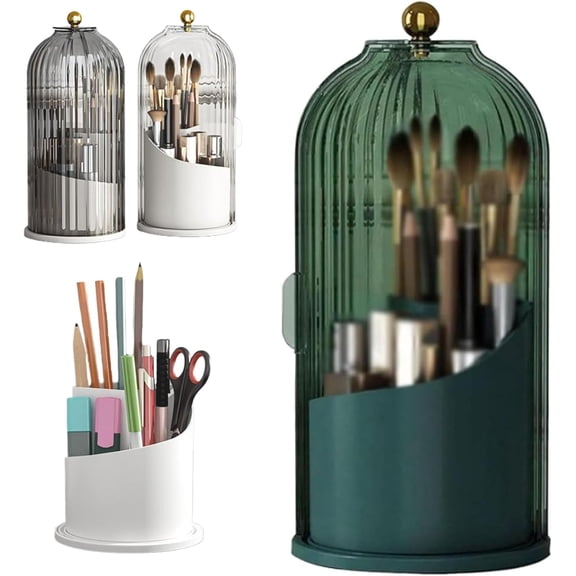 Sliding Lid Toothbrush Organize, Sakesfor Sliding Lid Toothbrush Organize, Rotating Toothbrush Holder, Concealed Toothbrush Holder, 360° Rotating Dustproof Makeup Organizer for Vanity (Green)
