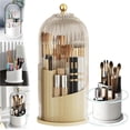 thumbnail image 1 of Sliding Lid Toothbrush Organizer,360° Rotating 3 Slots Bathroom Organizer Countertop,Concealed Vanity Makeup Brushes Holder,Brown-a, 1 of 8