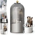 thumbnail image 1 of Sliding Lid Toothbrush Organizer,360° Rotating 3 Slots Bathroom Organizer Countertop,Concealed Vanity Makeup Brushes Holder,Gray, 1 of 8