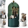 thumbnail image 1 of Sliding Lid Toothbrush Organizer,360° Rotating 3 Slots Bathroom Organizer Countertop,Concealed Vanity Makeup Brushes Holder,Green, 1 of 8