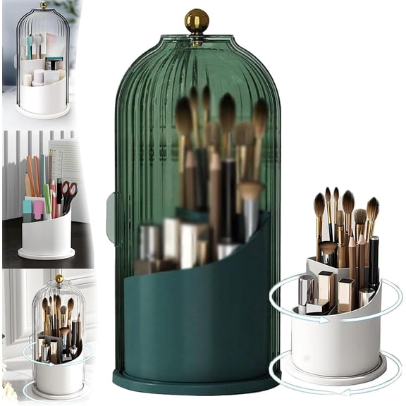 Sliding Lid Toothbrush Organizer,360° Rotating 3 Slots Bathroom Organizer Countertop,Concealed Vanity Makeup Brushes Holder