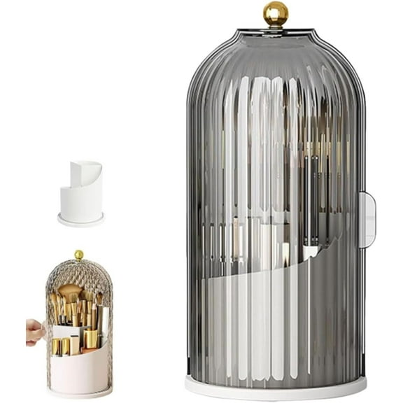 Sliding Lid Toothbrush Organizer, Rotating Toothbrush Holder, Porta Cepillos De Dientes para Baño, 360° Rotating Dustproof Makeup Organizer with Lid, for Bathrooms Vanity