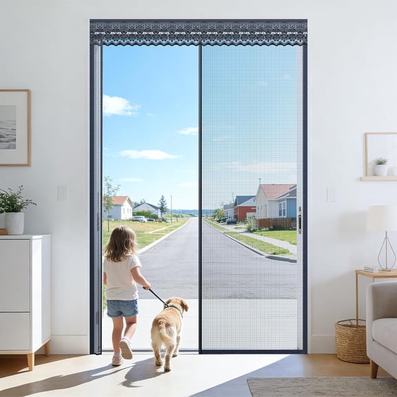 Sliding Magnetic Screen Door with Track for 48x80 Inch Patio & French Doors, Fully Retractable Mesh Door Screen with No Top Blockage, Durable Heavy Duty Bug Screen for Convenient Access