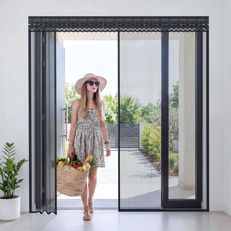 Sliding Magnetic Screen Door with Track for 60x80 Inch Patio & French Doors, Fully Retractable Mesh Door Screen with No Top Blockage, Durable Heavy Duty Bug Screen for Convenient Access
