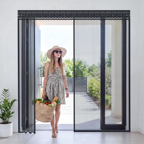 Sliding Magnetic Screen Door with Track for 60x80 Inch Patio & French Doors, Fully Retractable Mesh Door Screen with No Top Blockage, Durable Heavy Duty Bug Screen for Convenient Access