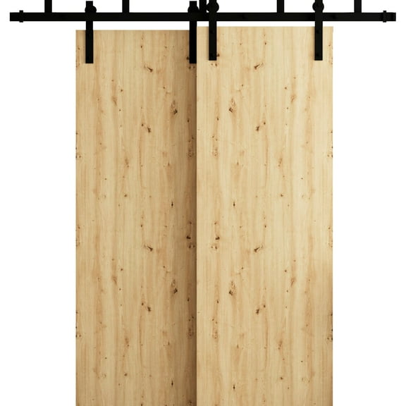 Sliding Modern Barn Bypass Doors 36 x 80 in - LUNO 1003 Caramel Oak - Modern 6.6ft Rails Hardware Set - Wood Solid Bedroom Wardrobe Doors