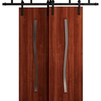 Sliding Modern Barn Bypass Doors 36 x 80 in - LUNO 2003 Walnut - Modern 6.6ft Rails Hardware Set - Wood Solid Bedroom Wardrobe Doors