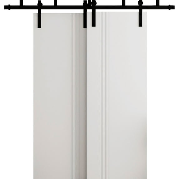 Sliding Modern Barn Bypass Doors 48 x 84 in - LUNO 1110 Arctic White - Modern 6.6ft Rails Hardware Set - Wood Solid Bedroom Wardrobe Doors