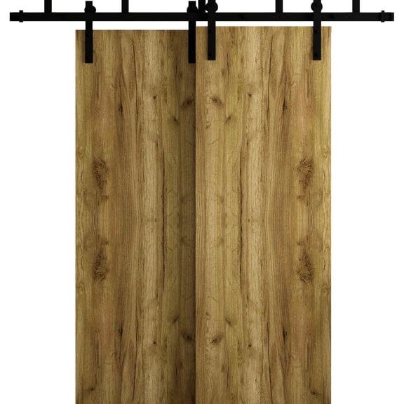 Sliding Modern Barn Bypass Doors 56 x 80 in - LUNO 1003 Antique Oak - Modern 6.6ft Rails Hardware Set - Wood Solid Bedroom Wardrobe Doors