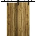 thumbnail image 1 of Sliding Modern Barn Bypass Doors 84 x 80 in - LUNO 1003 Antique Oak - Modern 8ft Rails Hardware Set - Wood Solid Bedroom Wardrobe Doors, 1 of 5