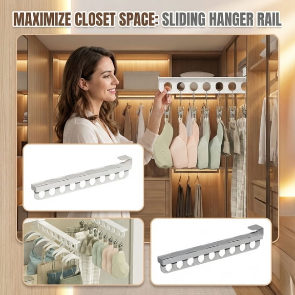 Sliding Pants Rack Closet Organizer Pull Out Trouser Rack Wardrobe Storage Rack for Pants Jeans Ties Scarves Space Saving Closet Organizer