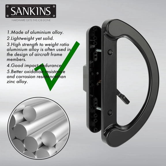 Sliding Patio Door Handle Pull Set with Mortise Lock, Full Replacement Black Die