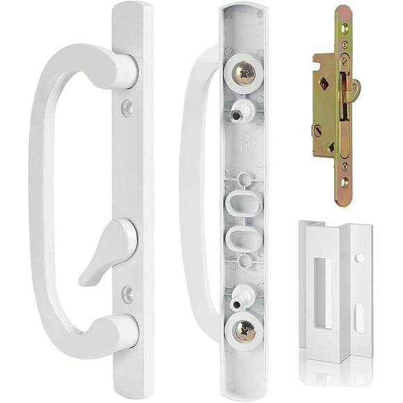 Sliding Patio Door Handle Replacement with Zinc Diec I/E Pulls, Offset Thumbturn - Fits 1-3/8" to 2-1/4" Thick Door, 3-15/16" Hole Spacing,