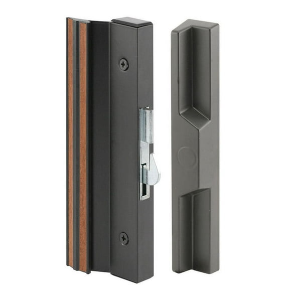 Sliding Patio Door Handle Set, 4-15/16 in., Extruded Aluminum, Hook Latch, Black with Wood Grain