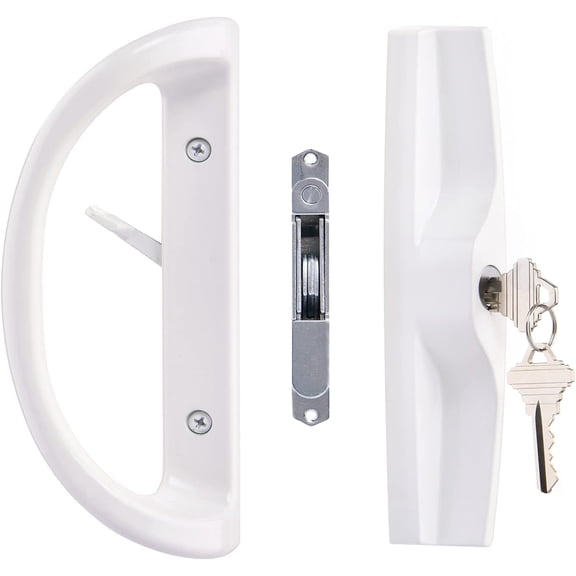 Sliding Patio Door Handle Set with Key Cylinder and Mortise Lock, Full Replacement Handle Lock Set Fits Door Thickness from 1-1/2" to 1-3/4", 3-15/16 Screw Hole Spacing, Reversible Design(Non-Handed