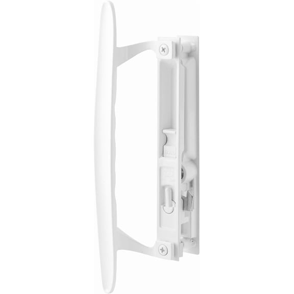 Sliding Patio Door Handle Set, Non-Keyed White Diecast Replacement Handle, Fits 1" to 1-1/8" Thick Sliding Glass Doors, 6-5/8" Hole Spacing, Non-Handed Reversible Design