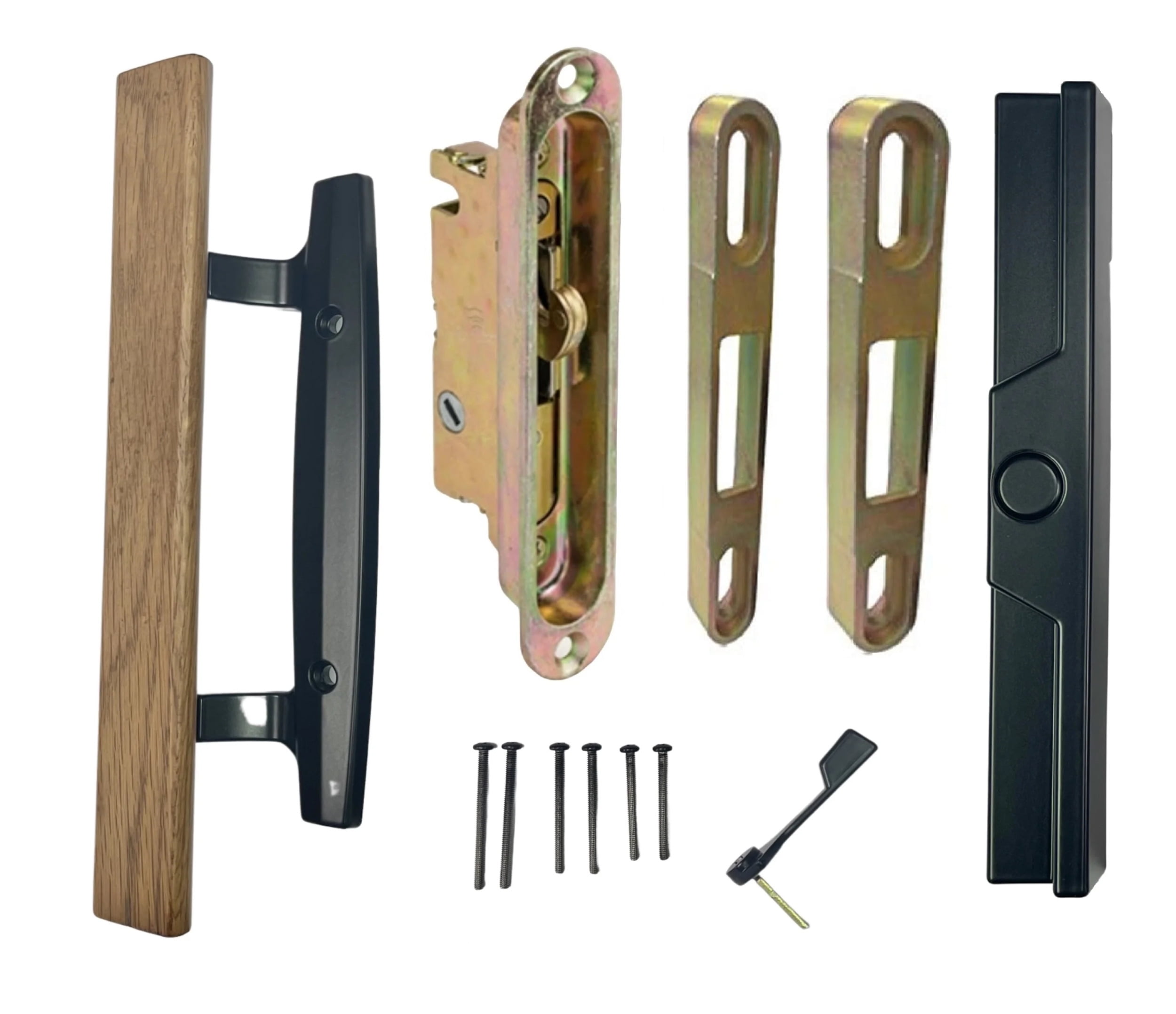 Sliding Patio Glass Door Handle Set with Oak Wood Interior Handle + Exterior Pull in Diecast