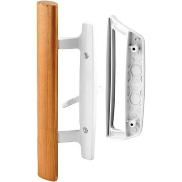 Sliding Patio Glass Door Handle Set Replacement – Diecast with Wood Finish Mortise Style, Fits 3-15/16 In. Hole Spacing