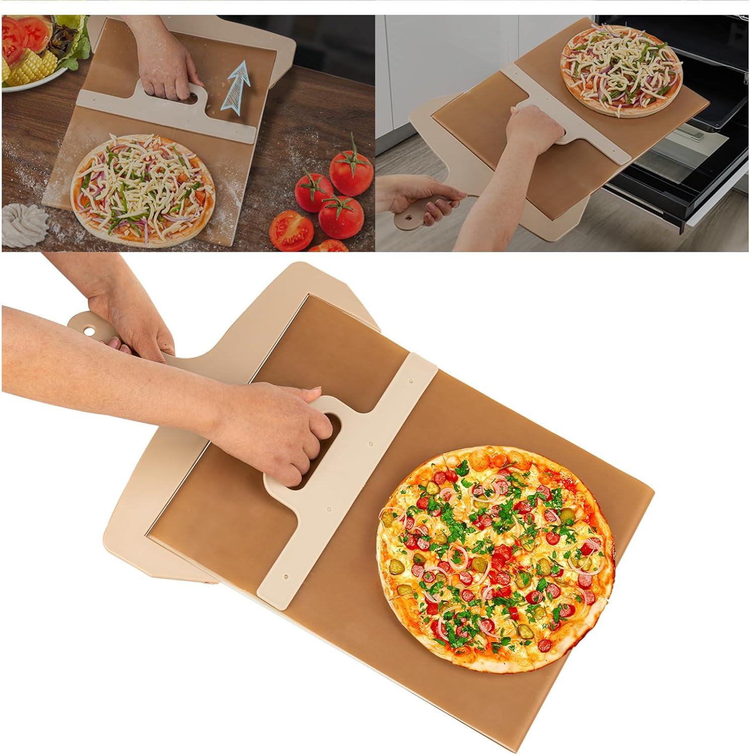 Sliding Pizza Peel 12 inch Pizza Paddle Slider With Handle& Baking