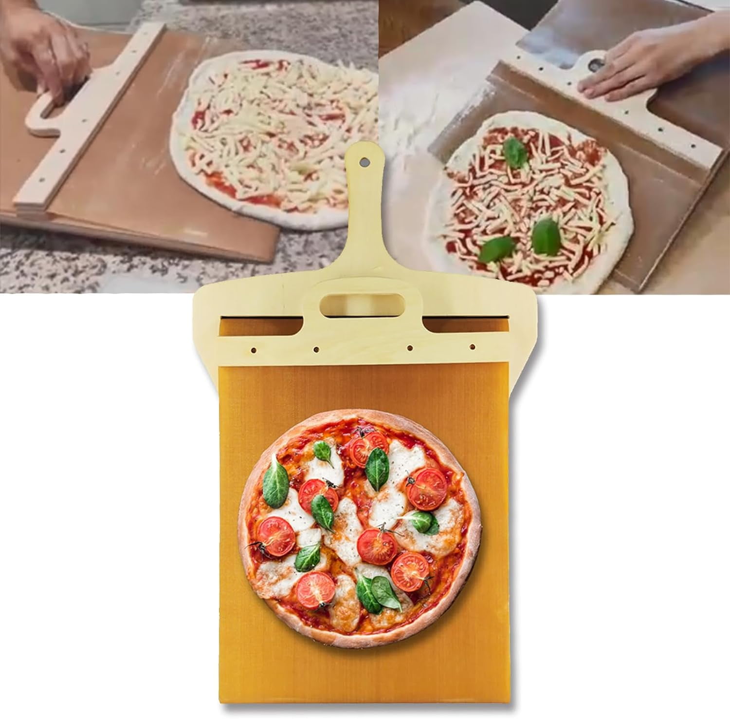 Sliding Pizza Peel Shovel with Handle, Pizza Spatula Paddle for Ovens