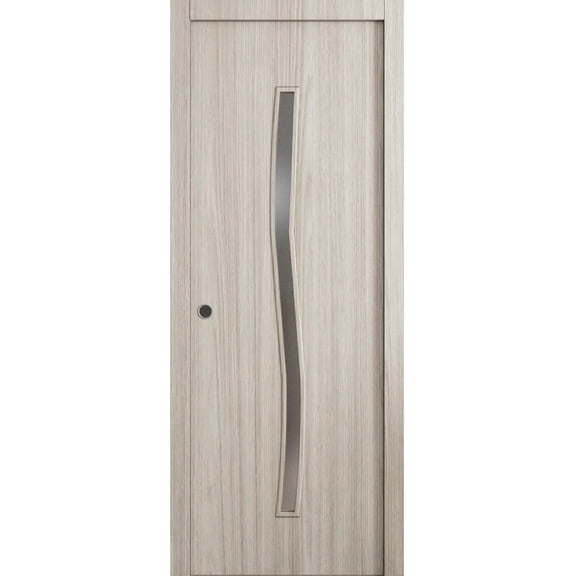 Sliding Pocket Door 18 x 84 in - LUNO 2003 Oak - Kit Rail Hardware - Solid Wood Interior Bedroom Modern Doors