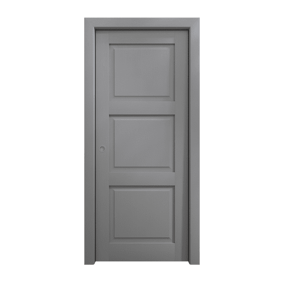 Sliding Pocket Door 18 x 84 inches | Ego 5010 Painted Grey Oak | Kit Rail Hardware | Solid Wood Interior Bedroom Modern Doors