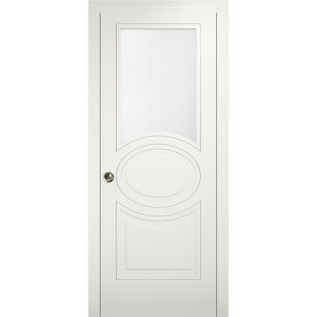 Sliding Pocket Door 24 x 84 inches with Opaque Glass / Mela 7012 Matte White / Kit Rail Hardware / MDF Interior Bedroom Modern Doors