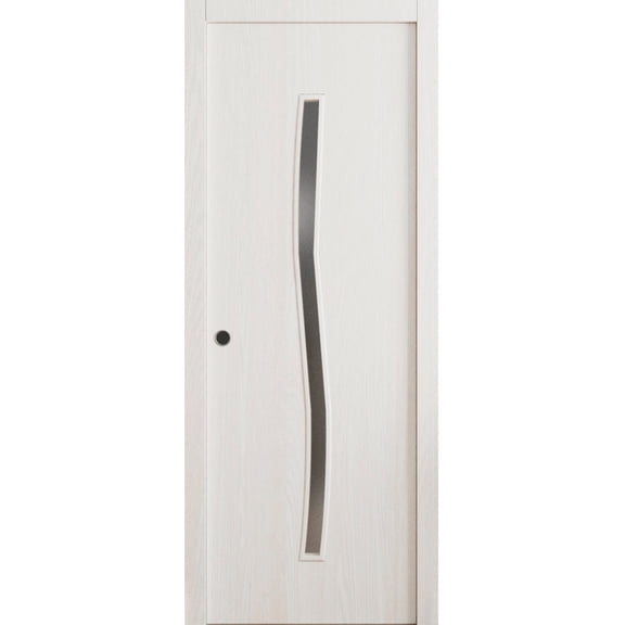 Sliding Pocket Door 24 x 96 in - LUNO 2003 Ash - Kit Rail Hardware - Solid Wood Interior Bedroom Modern Doors
