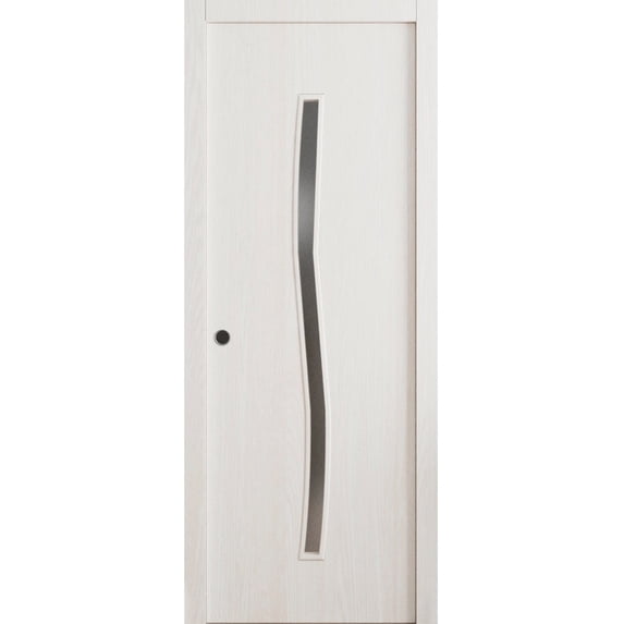 Sliding Pocket Door 24 x 96 in - LUNO 2003 Ash - Kit Rail Hardware - Solid Wood Interior Bedroom Modern Doors