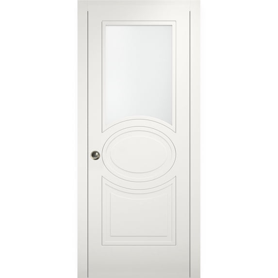 Sliding Pocket Door 24 x 96 inches with Opaque Glass / Mela 7012 Matte White / Kit Rail Hardware / MDF Interior Bedroom Modern Doors