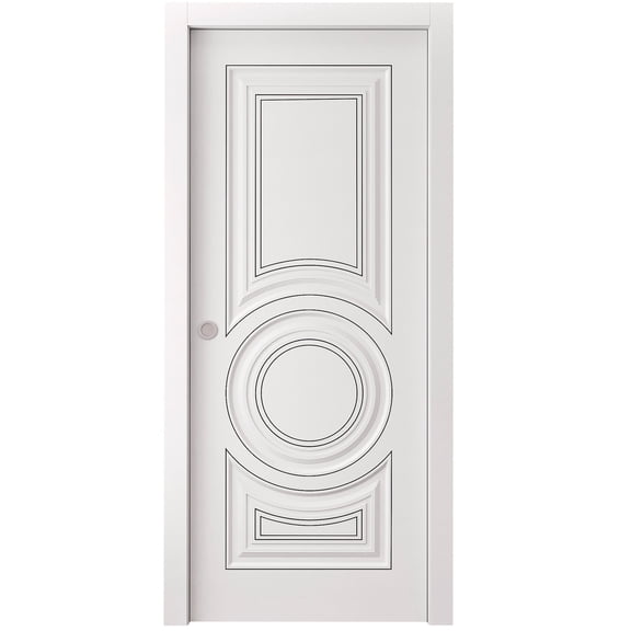 Sliding Pocket Door 28 x 80 inches | CLASSIC 5589 White Enamel | Kit Rail Hardware | Solid Wood Interior Bedroom Doors