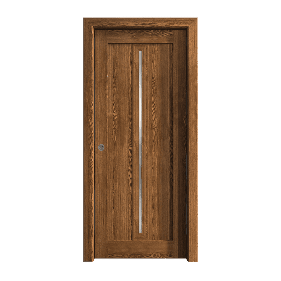 Sliding Pocket Door 28 x 80 inches | Ego 5014 Cognac Oak | Kit Rail Hardware | Solid Wood Interior Bedroom Modern Doors