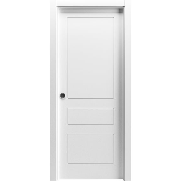 Sliding Pocket Door 28 x 80 inches / Mela 0733 Painted White / Kit Rail Hardware / MDF Interior Bedroom Modern Doors