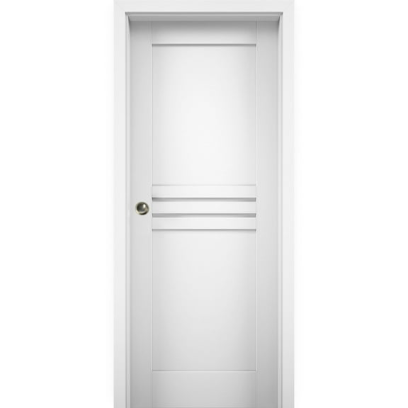Sliding Pocket Door 28 x 80 inches / Mela 7444 White Silk / Kit Rail Hardware / MDF Interior Bedroom Modern Doors