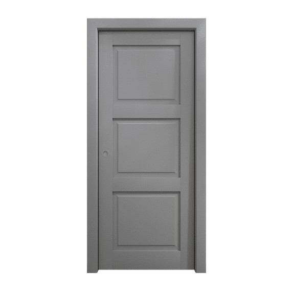 Sliding Pocket Door 28 x 84 inches | Ego 5010 Painted Grey Oak | Kit Rail Hardware | Solid Wood Interior Bedroom Modern Doors