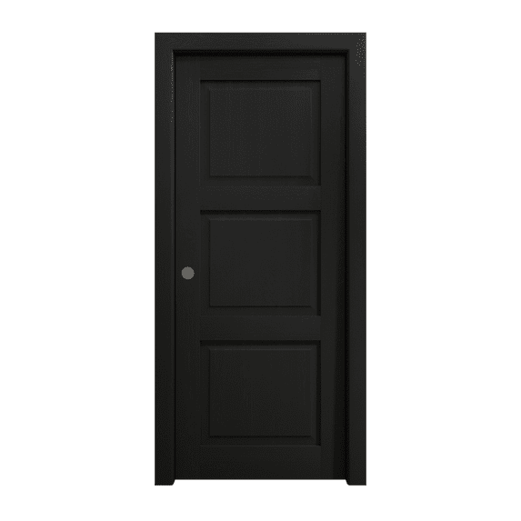 Sliding Pocket Door 28 x 96 inches | Ego 5010 Painted Black Oak | Kit Rail Hardware | Solid Wood Interior Bedroom Modern Doors