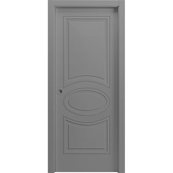 Sliding Pocket Door 32 x 84 inches / Mela 7001 Painted Grey / Kit Rail Hardware / MDF Interior Bedroom Modern Doors