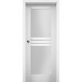 thumbnail image 1 of Sliding Pocket Door 32 x 96 inches with Opaque Glass 4 Lites / Mela 7222 White Silk / Kit Rail Hardware / MDF Interior Bedroom Modern Doors, 1 of 4